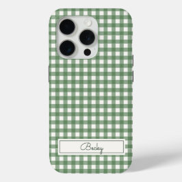 Gingham-Muster in Grün mit Namen Case-Mate iPhone Hülle