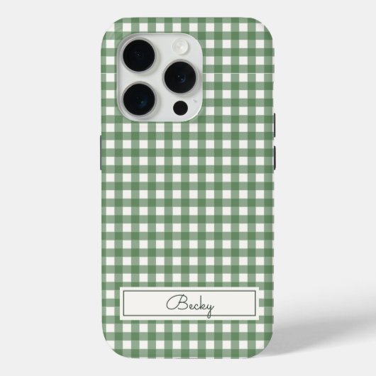 Gingham-Muster in Grün mit Namen Case-Mate iPhone Hülle (Rückseite)