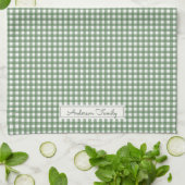Gingham-Muster in Grün mit Namen Geschirrtuch (Gefaltet)