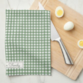 Gingham-Muster in Grün mit Namen Geschirrtuch (Viertel Falte)