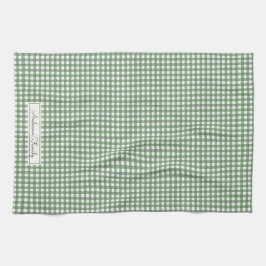 Gingham-Muster in Grün mit Namen Geschirrtuch