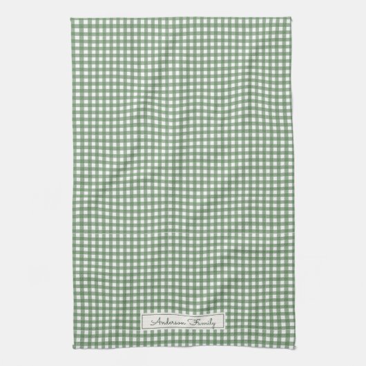 Gingham-Muster in Grün mit Namen Geschirrtuch (Vertikal)