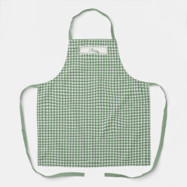 Gingham-Muster in Grün mit Namen Schürze