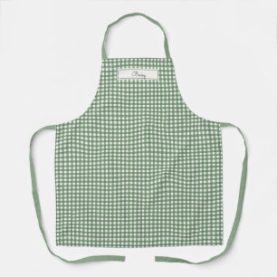 Gingham-Muster in Grün mit Namen Schürze