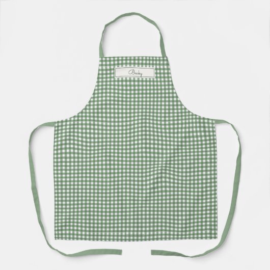 Gingham-Muster in Grün mit Namen Schürze (Vorderseite)