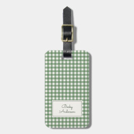 Gingham-Muster in Grün mit Namen und Kontakt Gepäckanhänger