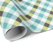 Gingham-Muster in Retro-Grün und Türkis Geschenkpapier (Rolleneckpunkt)
