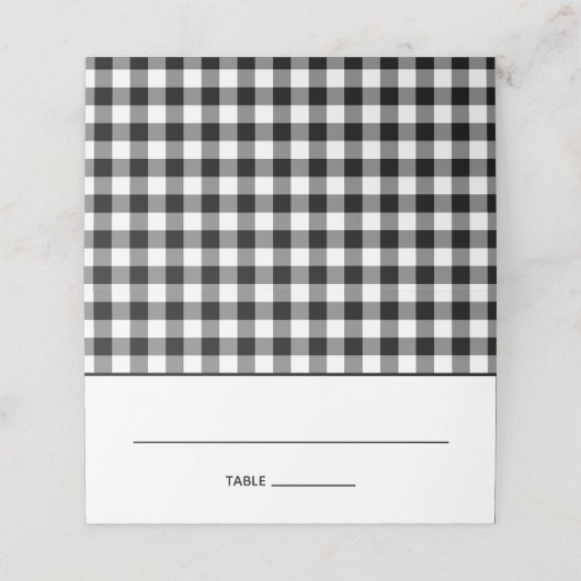 Gingham-Muster in Schwarz und Weiß Platzkarte (Außenseite Aufgefaltet)