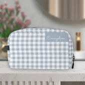Gingham-Muster Karo Vornehm Kariert Blau Weiß Name Waschbeutel