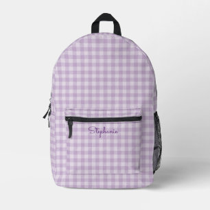 Gingham-Muster-Mädchen-Pastell-Lila-Lavendel-Name Bedruckter Rucksack