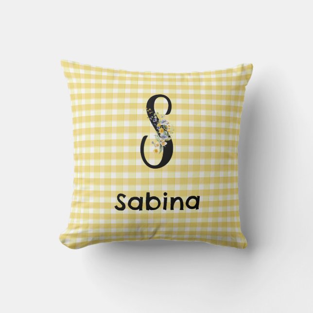 Gingham-Muster mit monogramm Initiale und Wasserfa Kissen (Vorderseite)