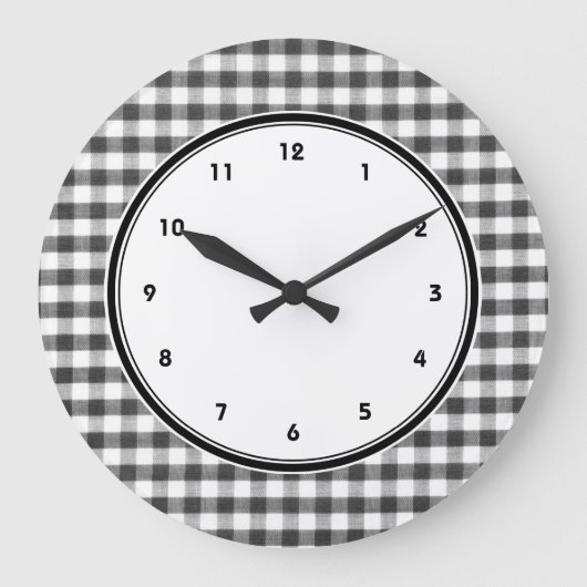 Gingham-Muster schwarz-weiß Große Wanduhr (Vorderseite)