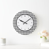 Gingham-Muster schwarz-weiß Große Wanduhr (Zuhause)