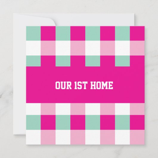 Gingham-Muster Unser 1. Zuhause Einladung (Vorderseite)