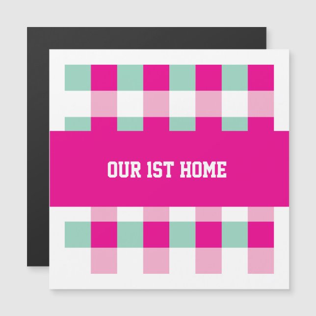 Gingham-Muster Unser 1. Zuhause Magnetkarte (Vorne/Hinten)