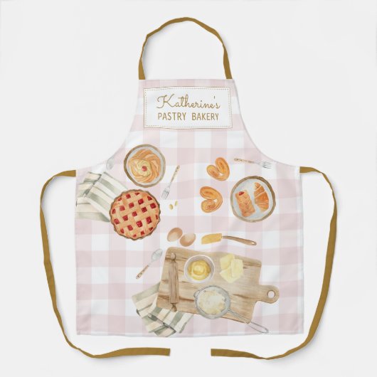 Gingham-Muster Wasserfarbe Gebäck Backen Bäckerei Schürze (Vorderseite)