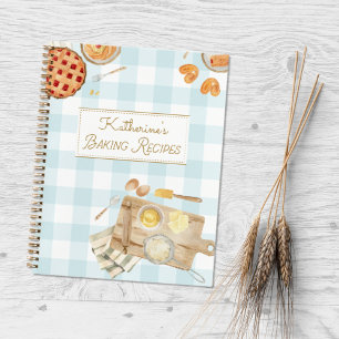 Gingham-Muster-Wasserfarbe-Gebäck-Backrezept Notizblock