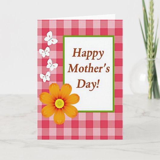 Gingham-Muttertag-Blumenkarte Karte (Vorderseite)