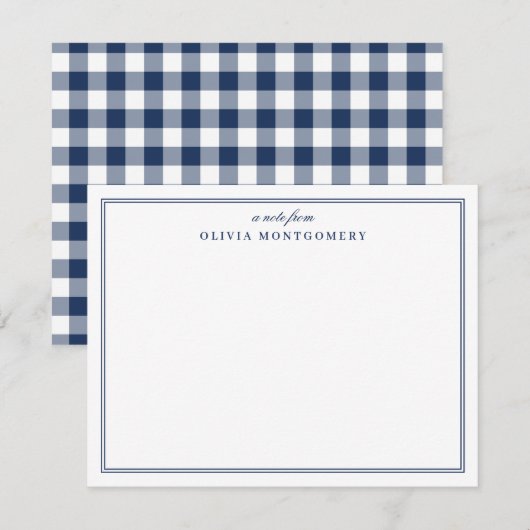 Gingham Navy Blue und White Personal Mitteilungskarte (Vorne/Hinten)
