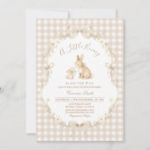 Gingham Neutral Bunny Baby Shower Invitation Einladung (Vorderseite)