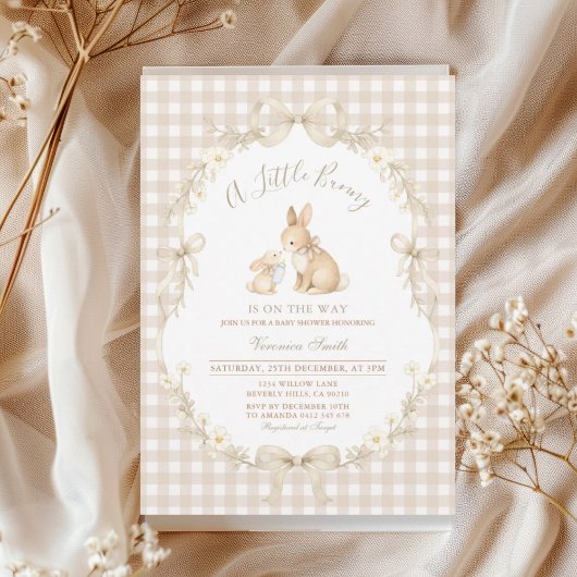 Gingham Neutral Bunny Baby Shower Invitation Einladung