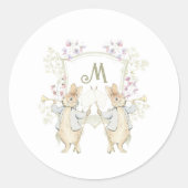 Gingham Neutral Peter der Rabbit Twins Baby Shower Runder Aufkleber (Vorderseite)