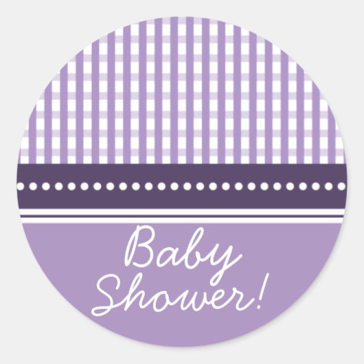Gingham New Baby| Babyduschenaufkleber: Lilac Runder Aufkleber (Vorderseite)