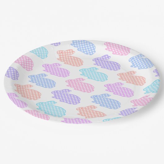 Gingham Oaster Bunny Pattern Pappteller (Schrägansicht)