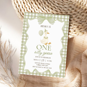 Gingham One Silly Goose 1. Geburtstagseinladung Einladung