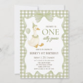 Gingham One Silly Goose 1st Birthday Invitation Einladung (Vorderseite)