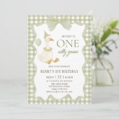 Gingham One Silly Goose 1st Birthday Invitation Einladung (Stehend Vorderseite)