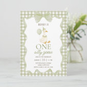 Gingham One Silly Goose 1st Birthday Invitation Einladung (Stehend Vorderseite)
