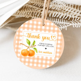 Gingham Orange Baby Shower Geschenkanhänger
