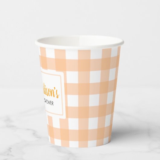 Gingham Orange Baby Shower Pappbecher (Links)