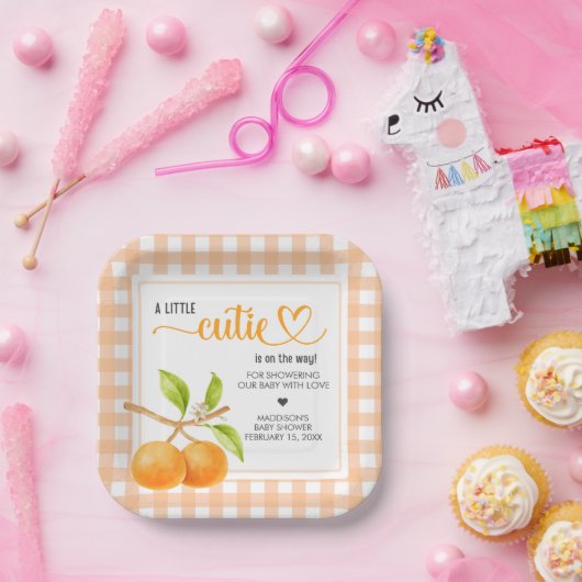 Gingham Orange Baby Shower Pappteller (Party)