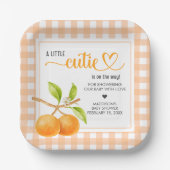 Gingham Orange Baby Shower Pappteller (Vorderseite)