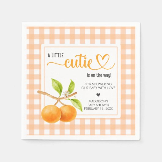 Gingham Orange Baby Shower Serviette (Vorderseite)