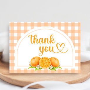 Gingham Orange Babyparty Dankeskarte