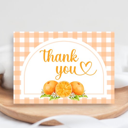 Gingham Orange Babyparty Dankeskarte