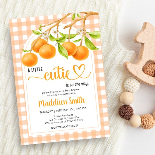 Gingham Orange Babyparty Einladung