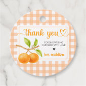 Gingham Orange Babyparty Geschenkanhänger (Vorderseite)