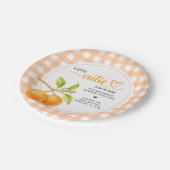 Gingham Orange Babyparty Pappteller (Schrägansicht)