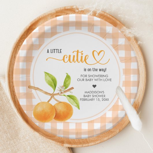 Gingham Orange Babyparty Pappteller
