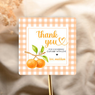 Gingham Orange Babyparty Quadratischer Aufkleber