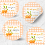 Gingham Orange Babyparty Runder Aufkleber