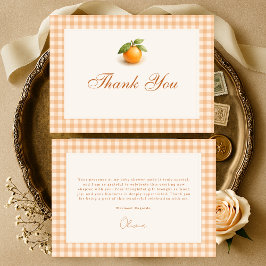 Gingham Orange Little Cutie Baby Shower Dankeskarte