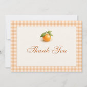 Gingham Orange Little Cutie Baby Shower Dankeskarte (Vorderseite)