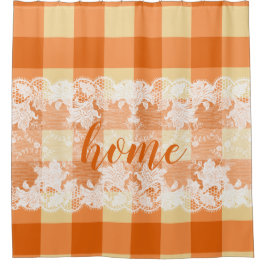 Gingham-Orange-Muster, weißes Spitzen-Zuhause-Skri Duschvorhang