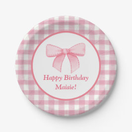 Gingham-Papierplatte mit rosa Schleife  Pappteller