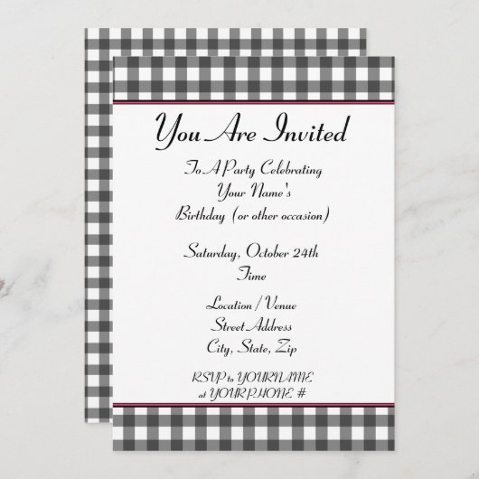 Gingham-Party Einladung (Vorne/Hinten)